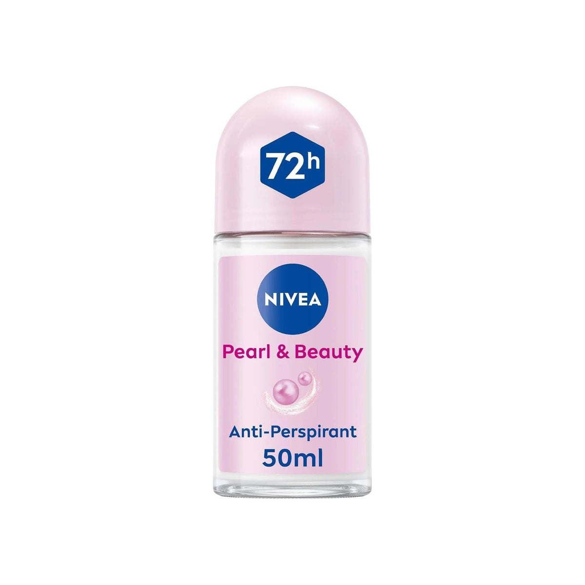 Refect Beauty Nivea Pearl & Beauty 50ml roll-on anti-perspirant with a light pink cap and pearl extract formula.