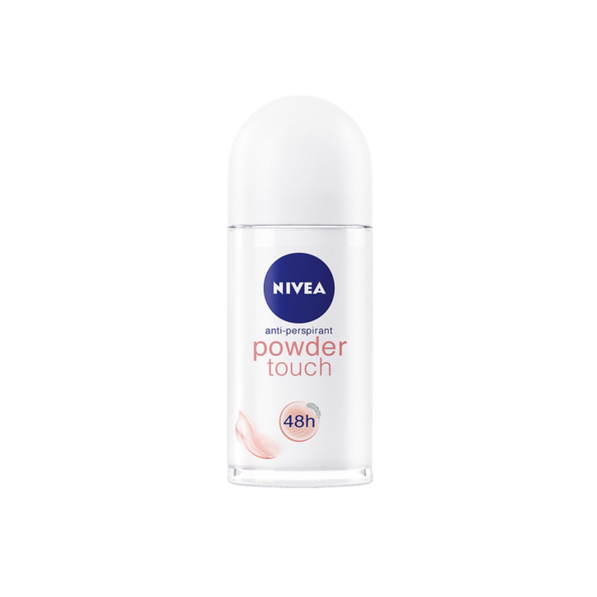Refect Beauty Nivea Powder Touch anti-perspirant roll-on deodorant with a white cap and 48-hour protection label.