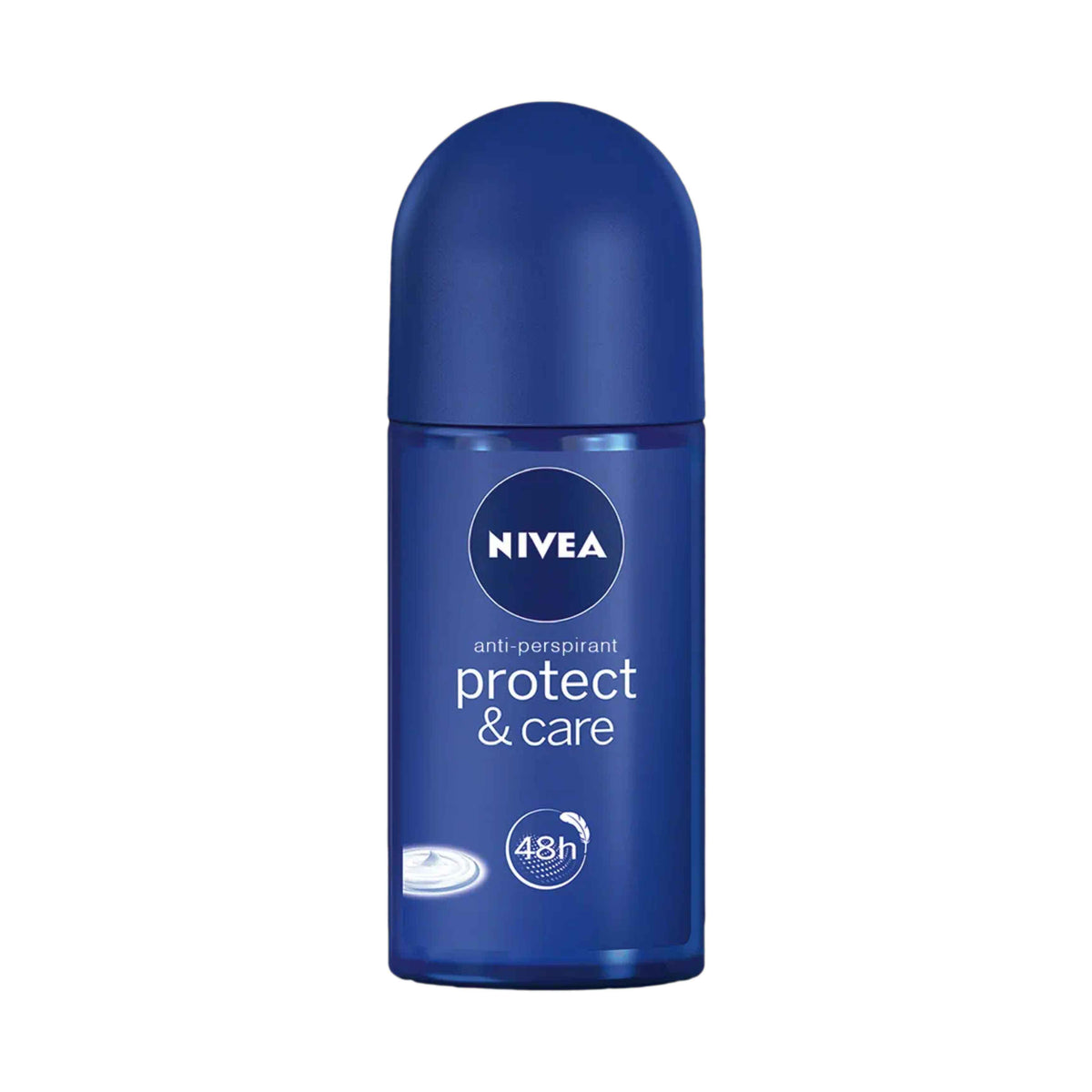 Refect Beauty Nivea Protect & Care anti-perspirant roll-on in a blue bottle for 48-hour sweat and odor protection.