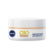 Refect Beauty Nivea Q10 Energy Healthy Glow Day Care SPF 15 cream in a white jar for radiant skin.