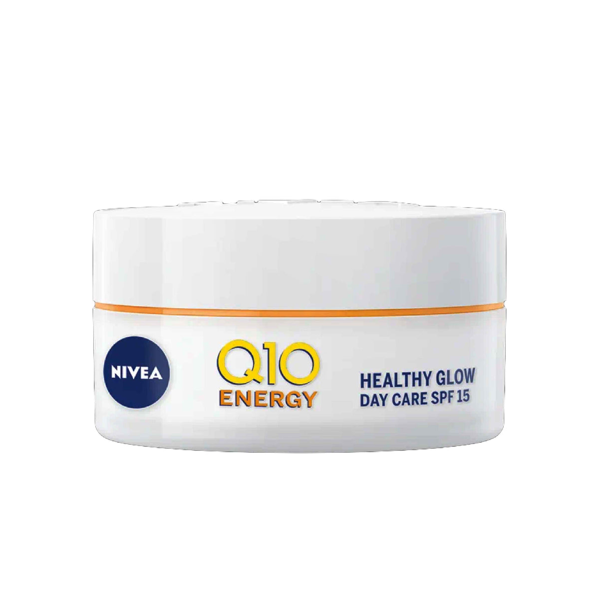 Refect Beauty Nivea Q10 Energy Healthy Glow Day Care SPF 15 cream in a white jar for radiant skin.