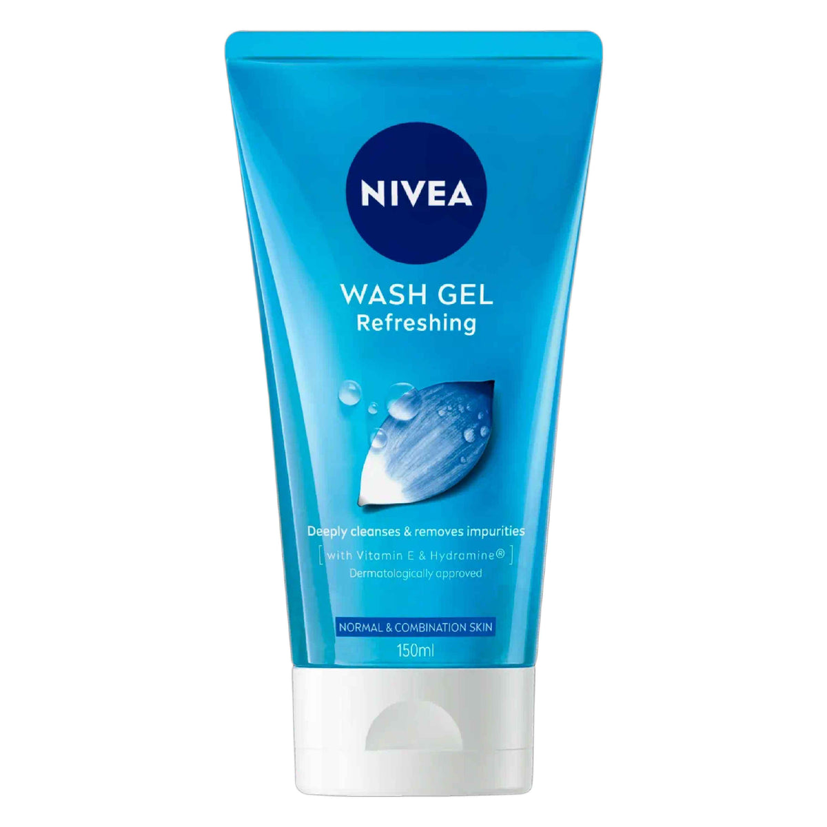 Refect Beauty Nivea Wash Gel Refreshing facial cleanser in a blue 150ml squeeze tube for normal and combination skin.