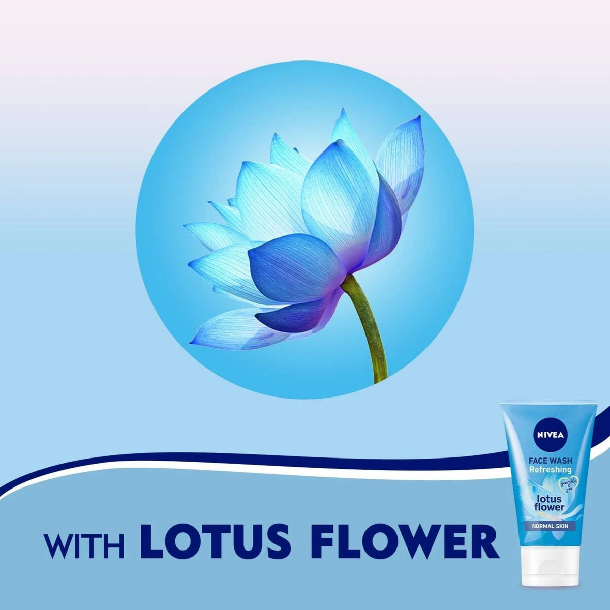 Refect Beauty Nivea Refreshing Cleanser facial wash gel featuring a blue lotus flower graphic on a light blue background