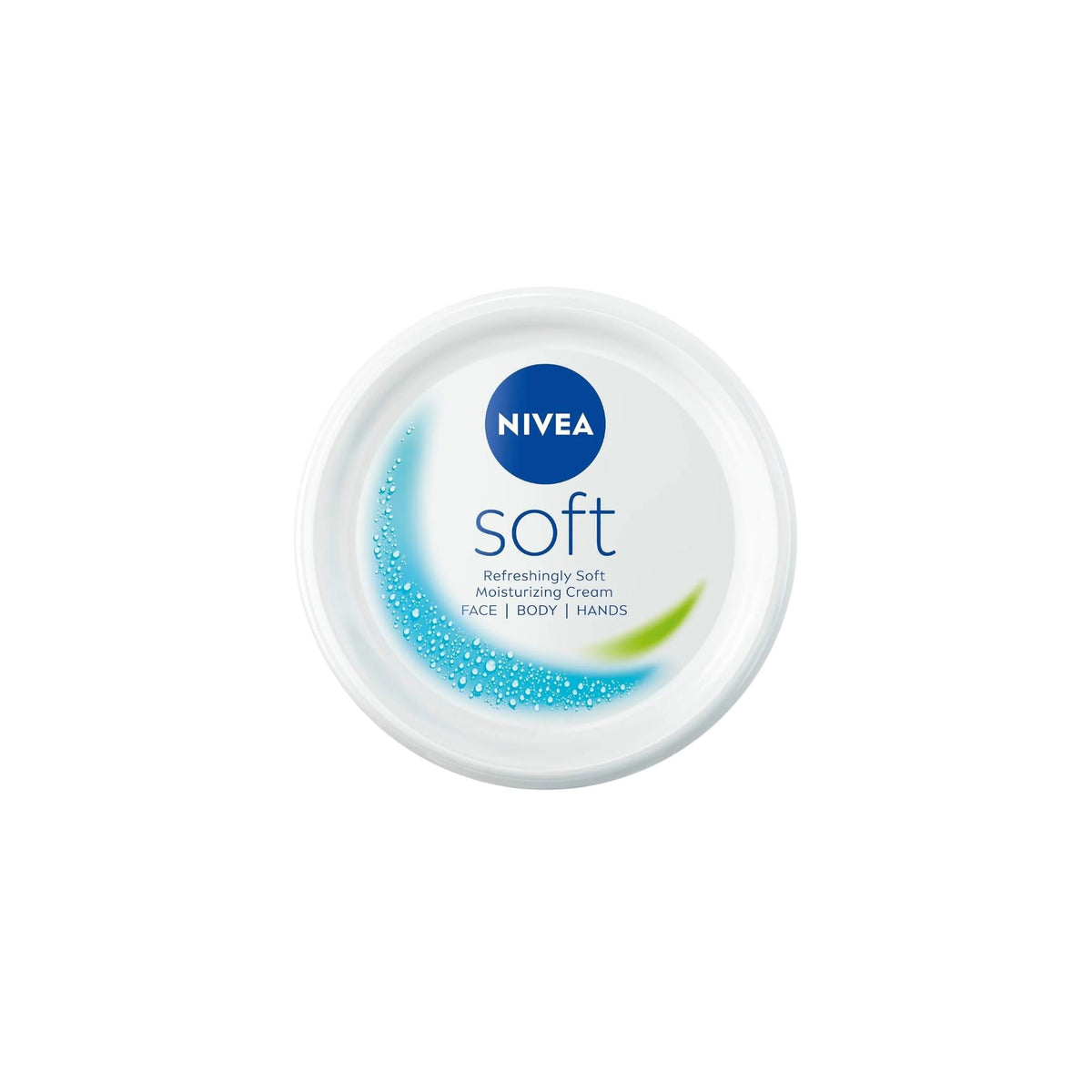 Refect Beauty Nivea Soft refreshing and moisturizing cream in a white round tub with blue branding and water droplets.