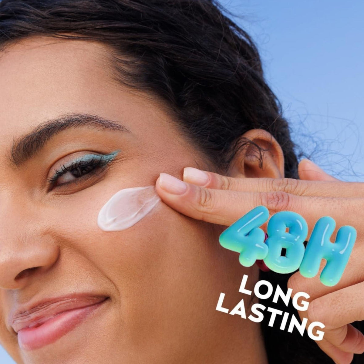 Refect Beauty model applying Nivea Soft moisturizing cream to her cheek for 48-hour hydration.