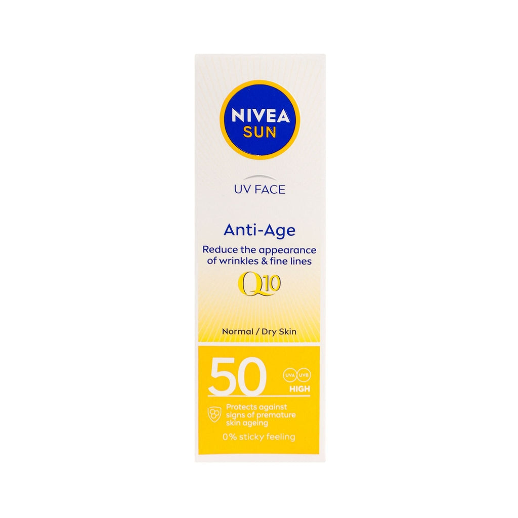 Refect Beauty Nivea Sun Anti-Age Q10 SPF 50 face cream box for normal to dry skin