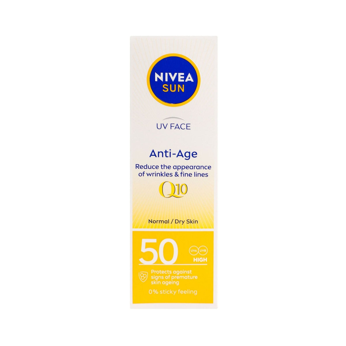 Refect Beauty Nivea Sun Anti-Age Q10 SPF 50 face cream box for normal to dry skin