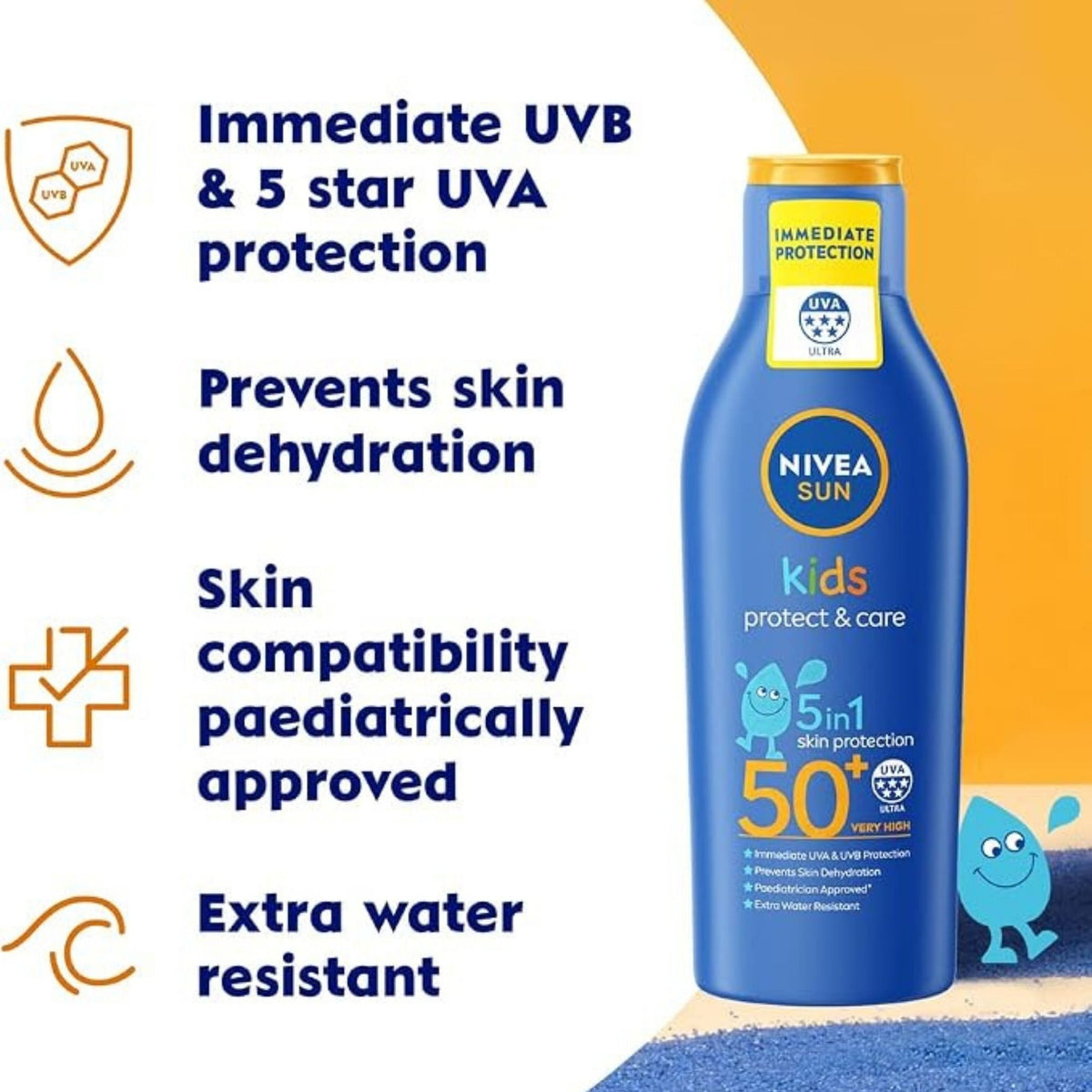 Refect Beauty Nivea Sun Kids SPF 50+ lotion bottle with 5-in-1 protection features listed for children's skin