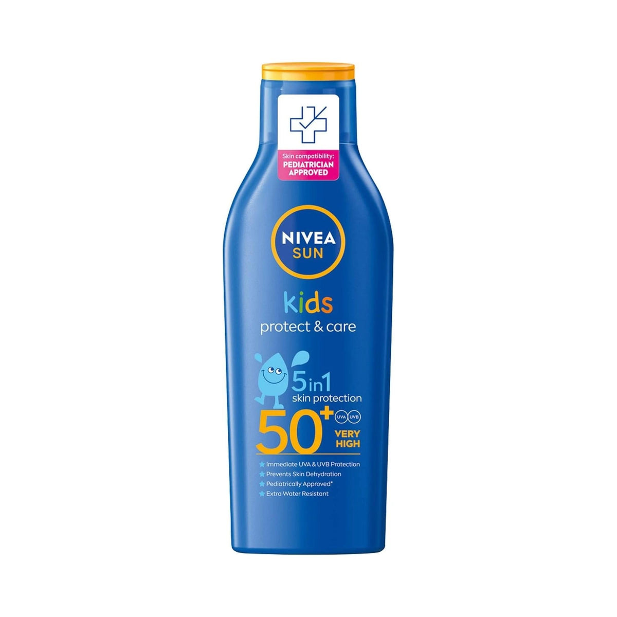 Refect Beauty Nivea Sun Kids Protect & Care SPF 50+ sunscreen lotion in a blue bottle for children