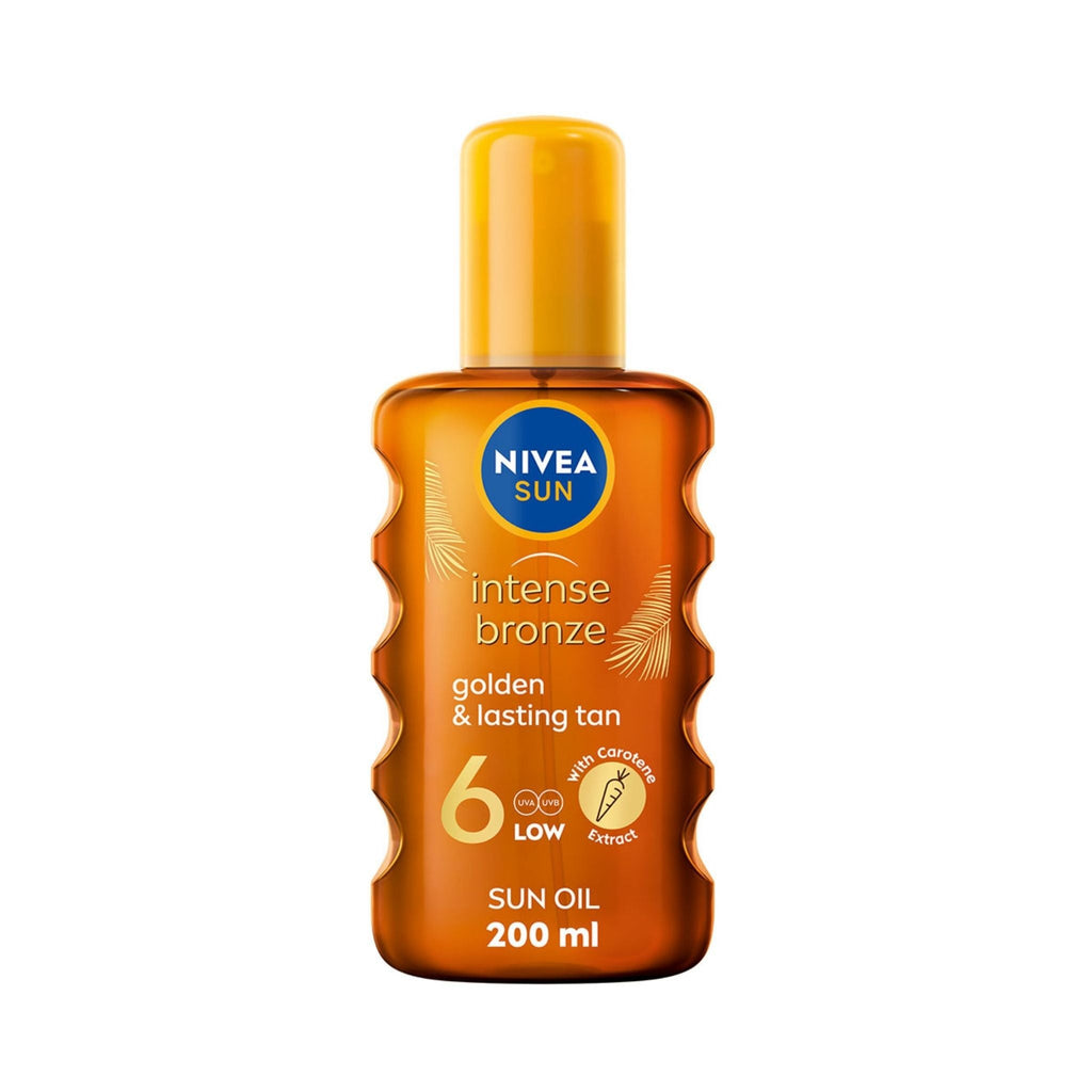 Refect Beauty Nivea Sun Intense Bronze tanning oil spray with SPF 6 and carotene extract in a 200ml bottle.