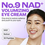 Refect Beauty Numbuzin No.9 NAD+ Retinol eye cream applied by a smiling woman to brighten and firm the under-eye area.