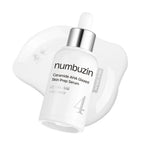 Refect Beauty Numbuzin No.4 Ceramide AHA Glazed Skin Prep Serum bottle with a dropper on a white liquid splash background