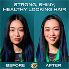 Refect Beauty before and after comparison of hair treated with OGX Renewing + Argan Oil of Morocco Conditioner