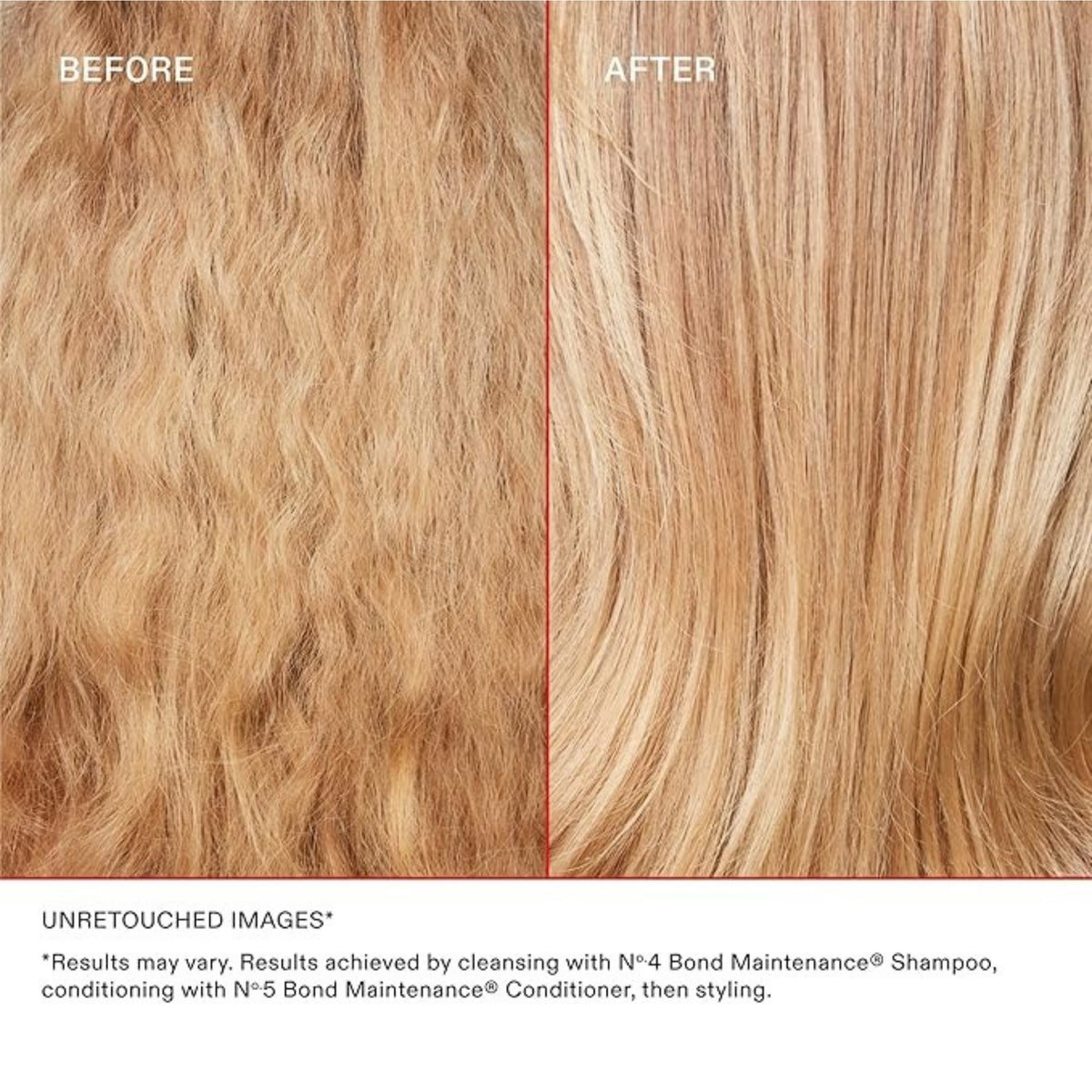 Refect Beauty before and after comparison showing hair transformation from frizzy and dry to smooth and shiny