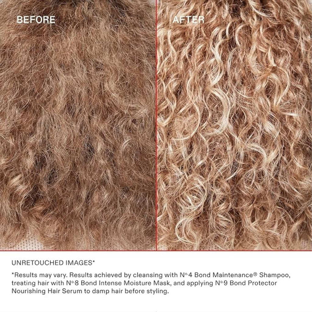 Refect Beauty before and after comparison of curly hair treated with Olaplex No. 8 Bond Intense Moisture Mask