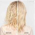 Refect Beauty before and after comparison of blonde hair treated with Olaplex No.8 mask showing smoother texture.
