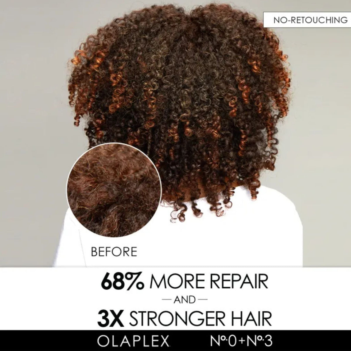 Refect Beauty Olaplex No.0 hair treatment showing curly hair before and after repair results for stronger hair