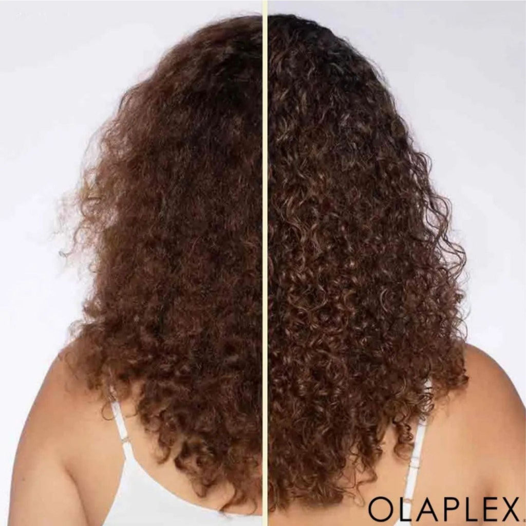 Refect Beauty before and after comparison of curly hair treated with Olaplex No.3 Hair Perfector for repair