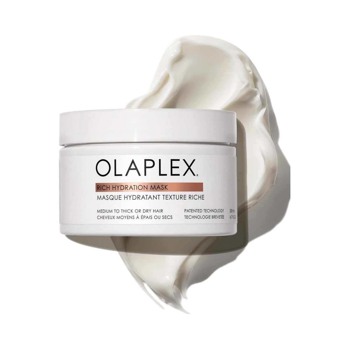Refect Beauty Olaplex Rich Hydration Mask in a white jar with a creamy product swatch on a white background.