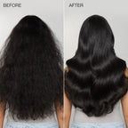 Refect Beauty Olaplex No.3 Hair Perfector before and after results showing smoother, shinier, and less frizzy hair.