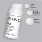 Refect Beauty Olaplex No.8 Bond Intense Moisture Mask bottle with a dosage guide for different hair lengths.