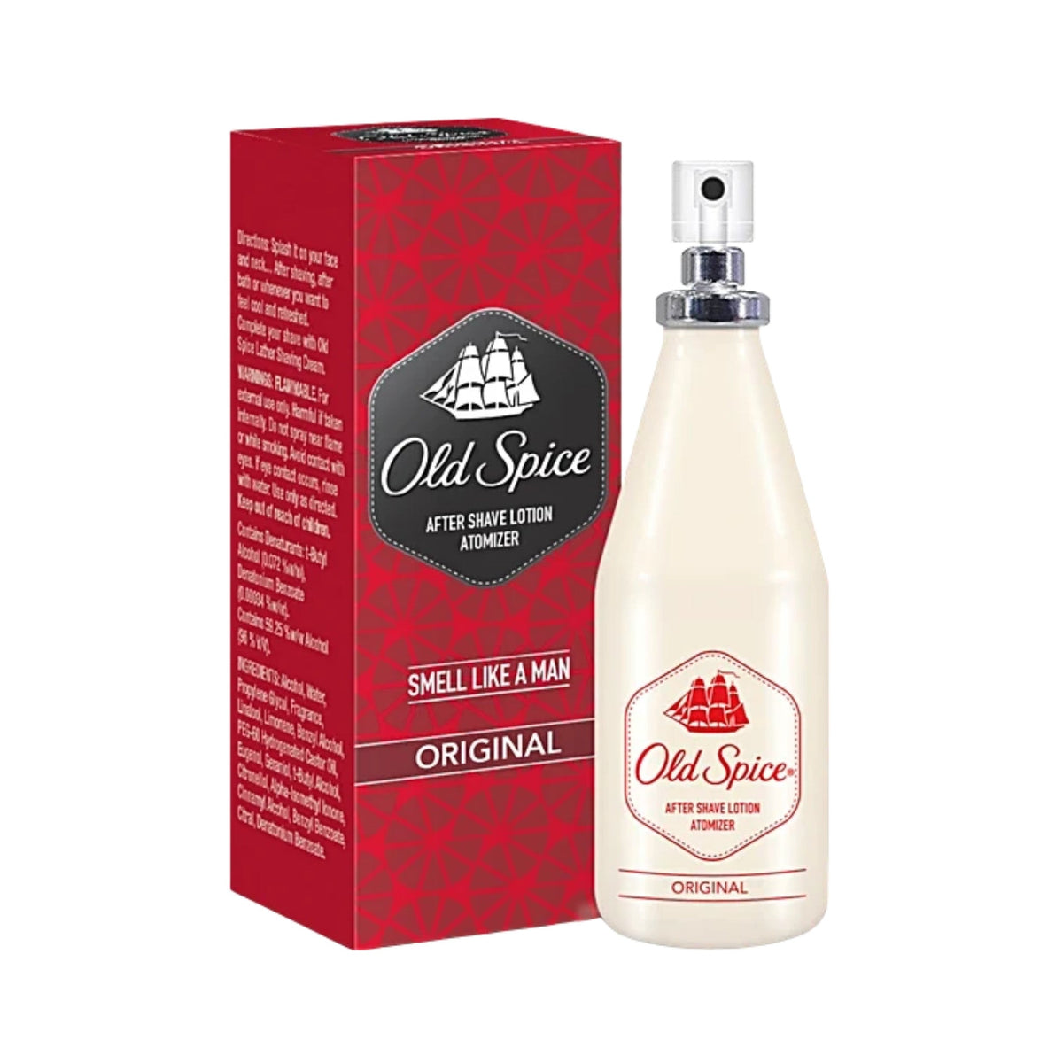 Refect Beauty Old Spice Original After Shave Lotion in a white bottle with a spray atomizer and its red patterned box.