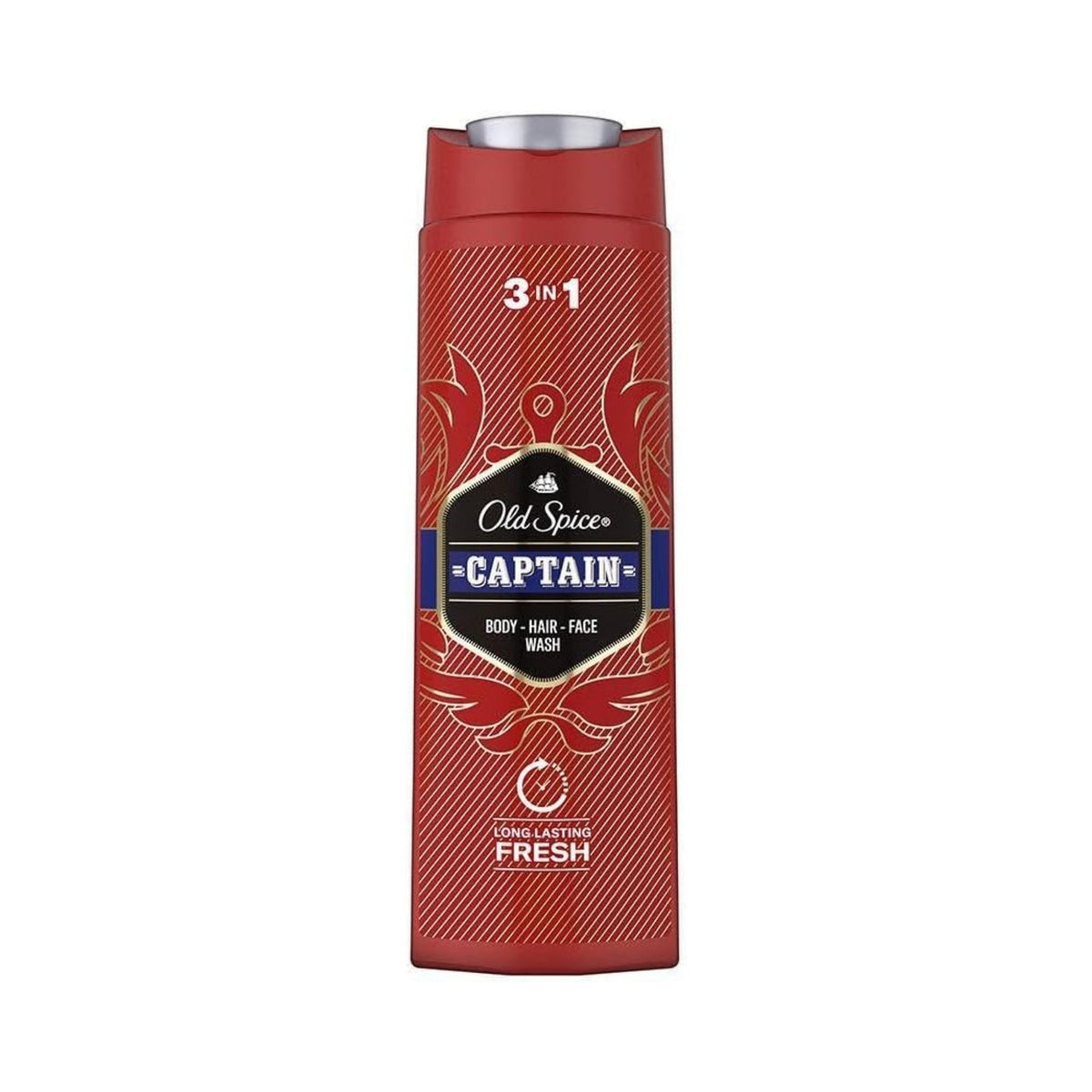Refect Beauty Old Spice Captain 3-in-1 shampoo, body, and face wash in a red bottle with masculine branding.