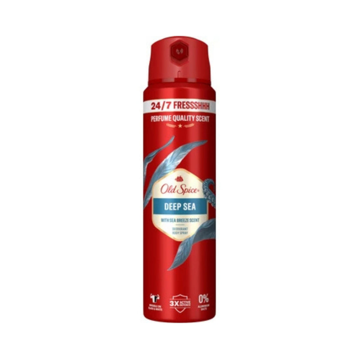 Refect Beauty Old Spice Deep Sea deodorant body spray in a red aerosol can with ocean-inspired graphics.