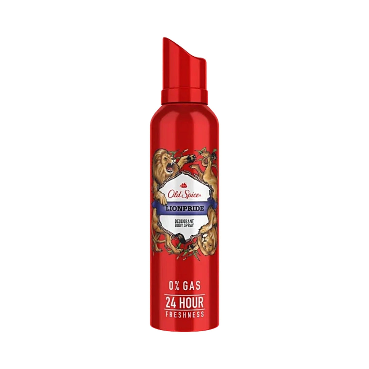 Refect Beauty Old Spice Lionpride deodorant body spray for men in a red aerosol can with lion graphics.