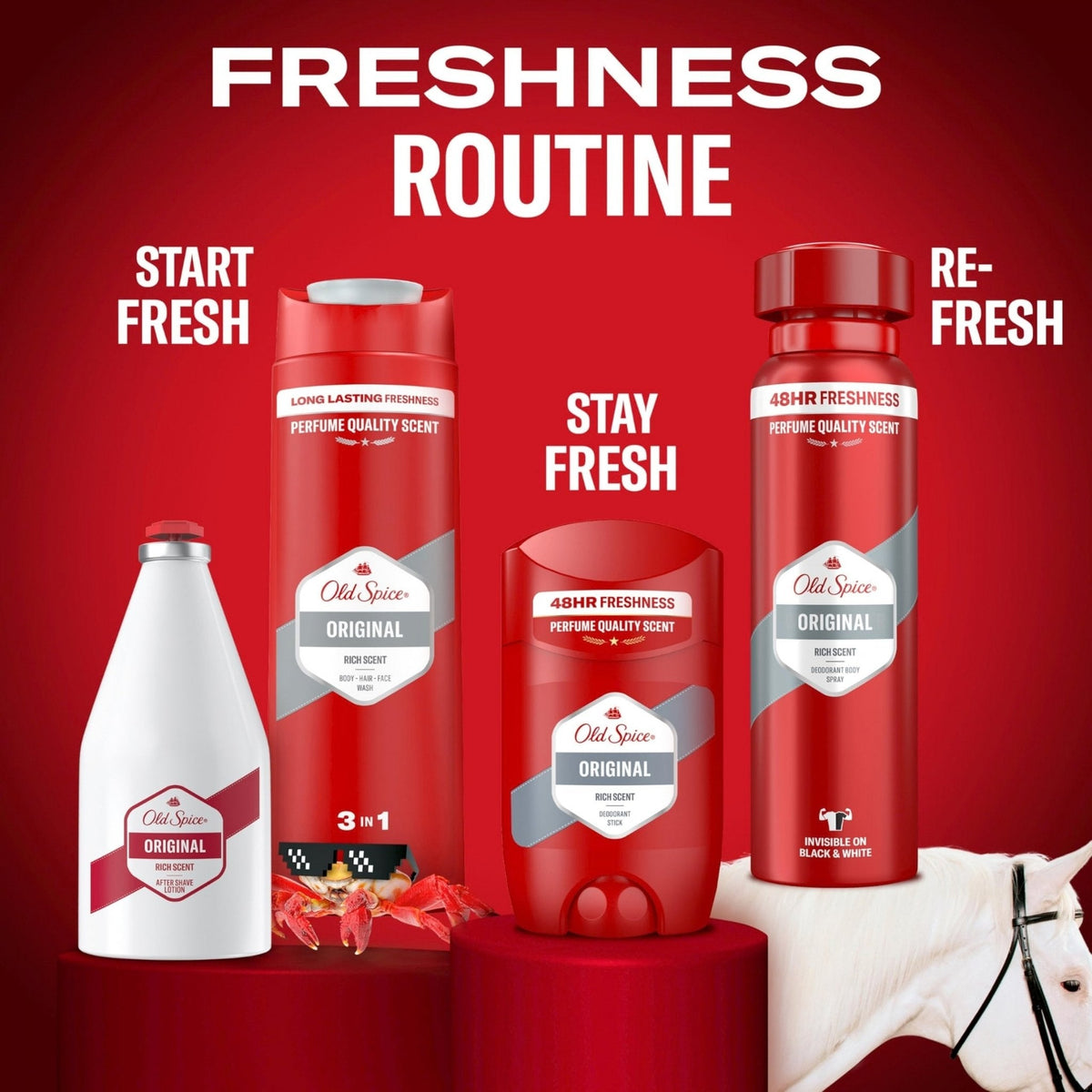 Refect Beauty collection of Old Spice Original grooming products including after shave, body wash, and deodorant.