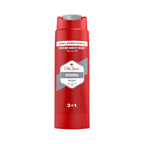 Refect Beauty Old Spice Original 3-in-1 shower gel bottle in iconic red packaging for body, hair, and face cleansing.