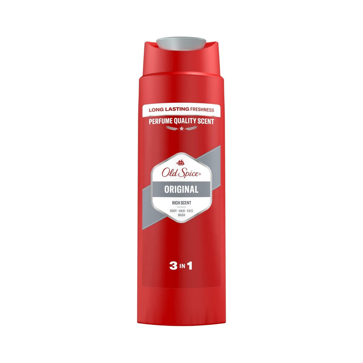 Refect Beauty Old Spice Original 3-in-1 men's shower gel in a red bottle for body, hair, and face cleansing.