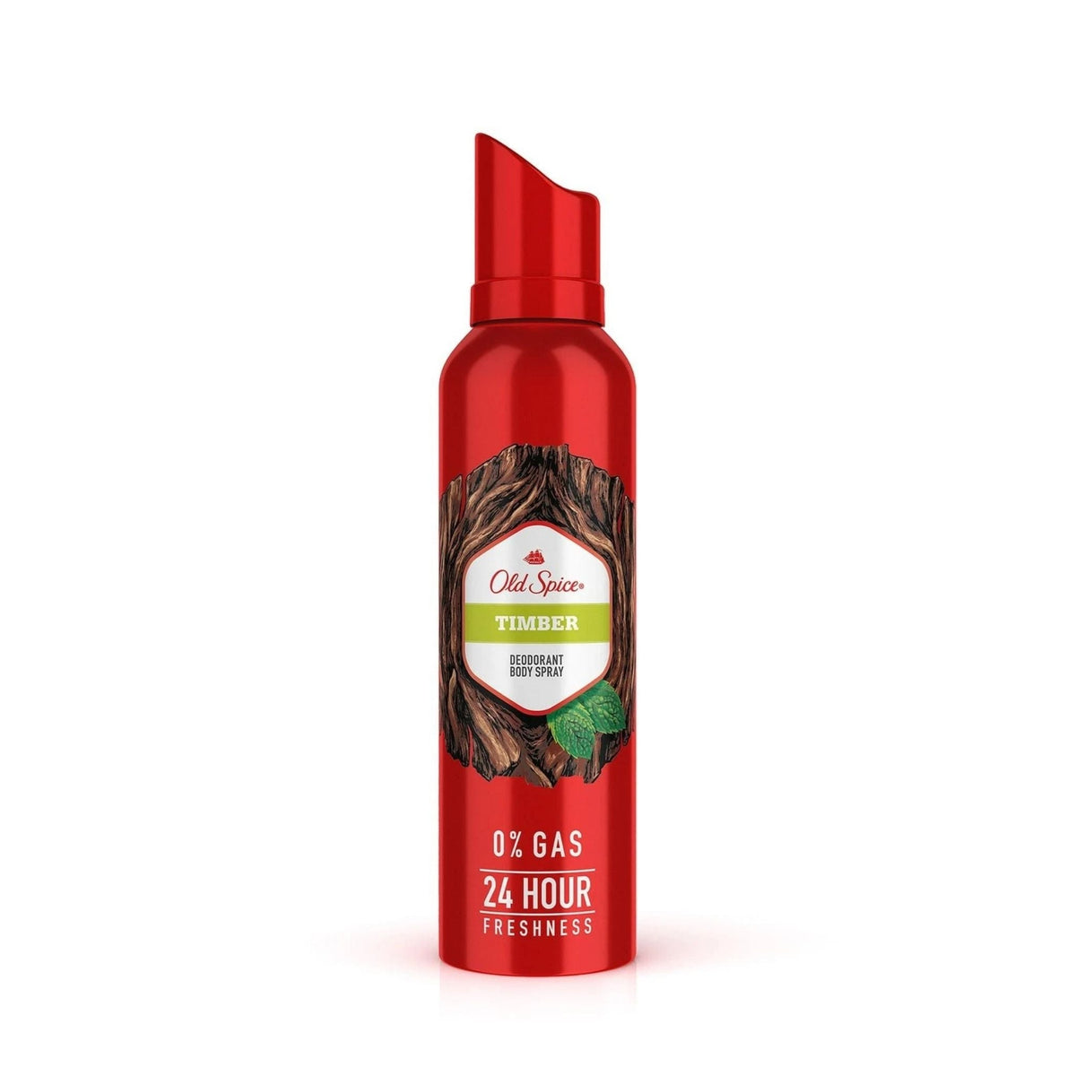 Refect Beauty Old Spice Timber deodorant body spray in a red aerosol can with a woody forest-themed label design.