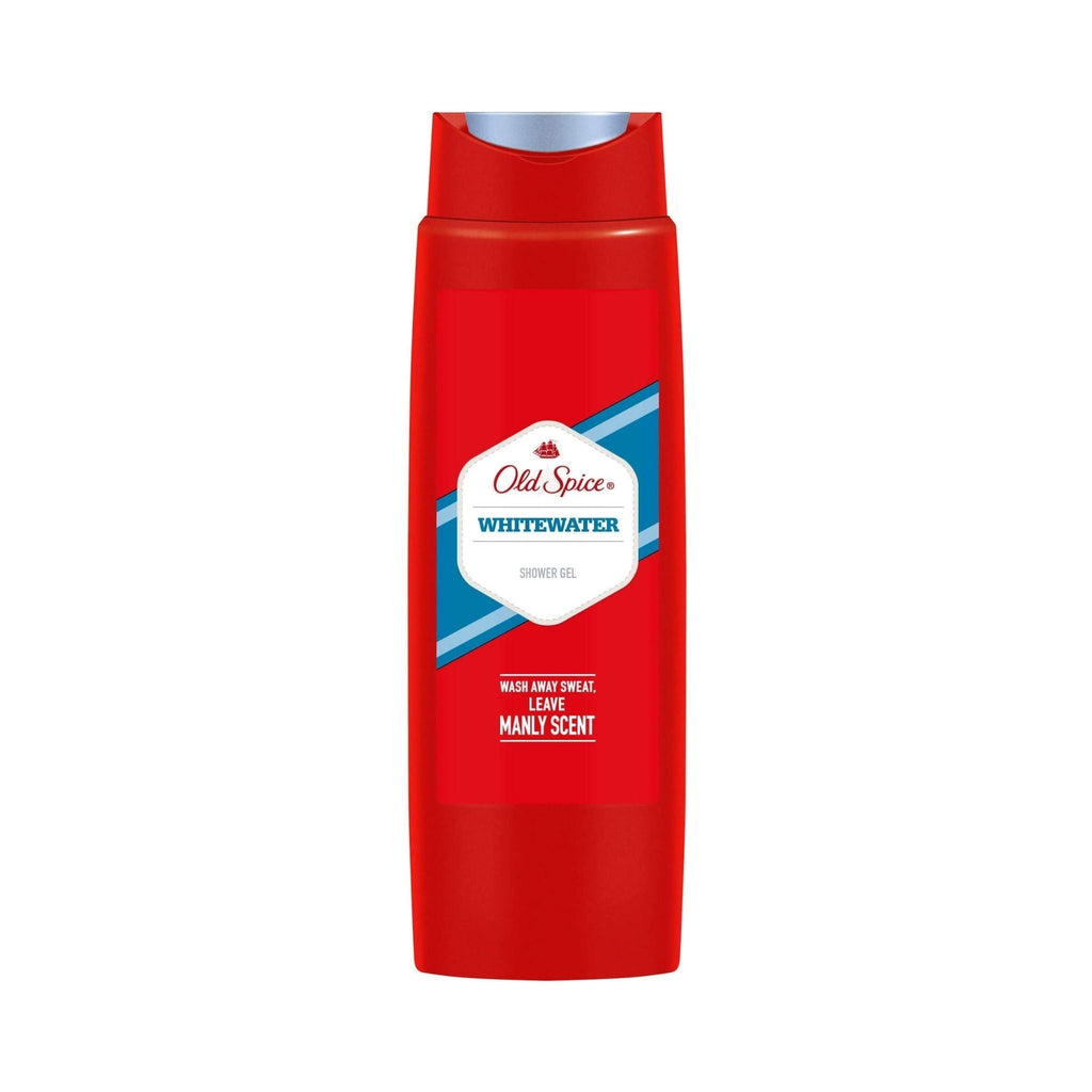Refect Beauty Old Spice Whitewater shower gel in a red bottle with a blue and white label for daily body cleansing.