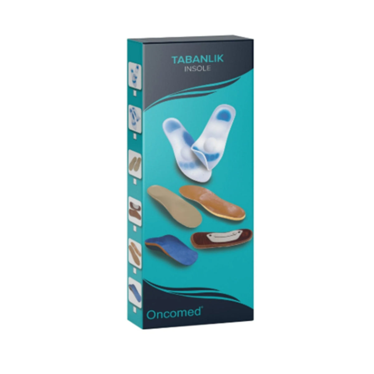 Refect Beauty Oncomed silicone orthopedic insoles in retail packaging showing various foot support designs.