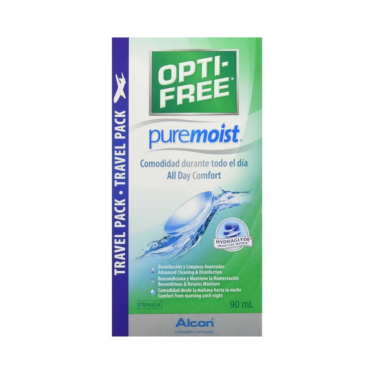 Refect Beauty Opti-Free Puremoist travel pack contact lens solution bottle with HydraGlyde moisture matrix technology