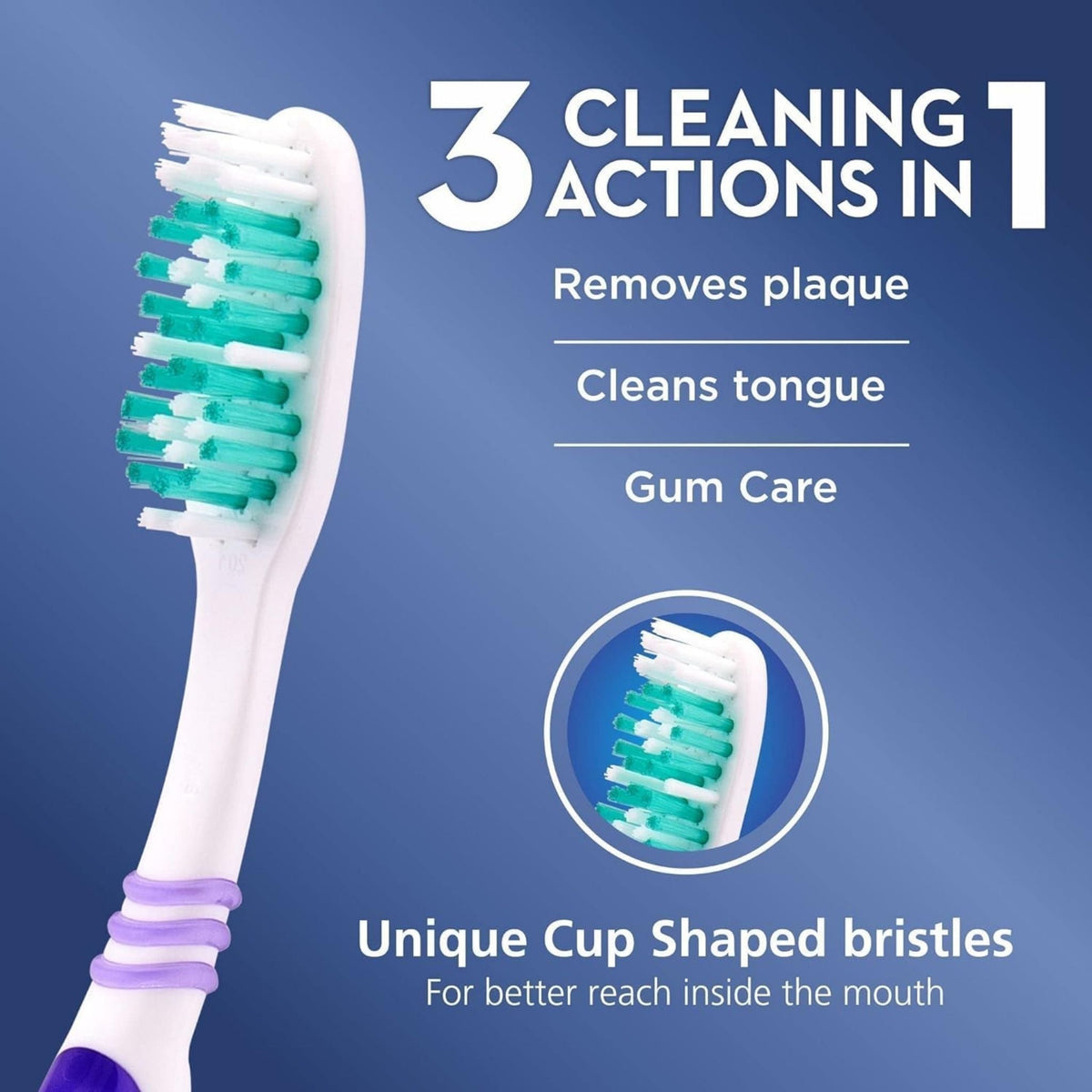 Refect Beauty Oral-B manual toothbrush with white and green cup-shaped bristles for plaque removal and gum care