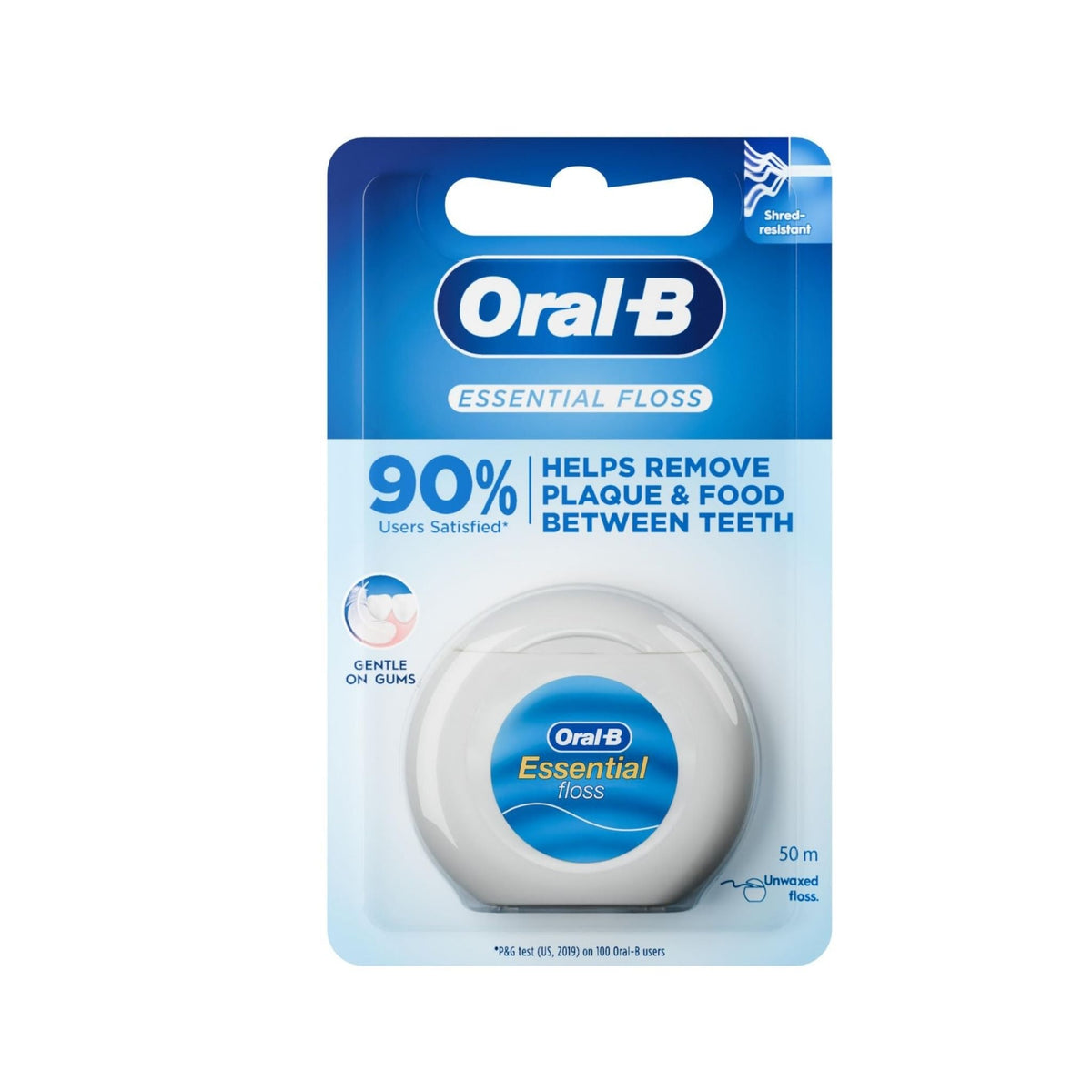Refect Beauty Oral-B Essential Floss Unwaxed in blue and white packaging for effective plaque removal