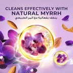 Refect Beauty Lux Orchid and Almond Oil hand wash promotional graphic featuring purple orchids and almond accents