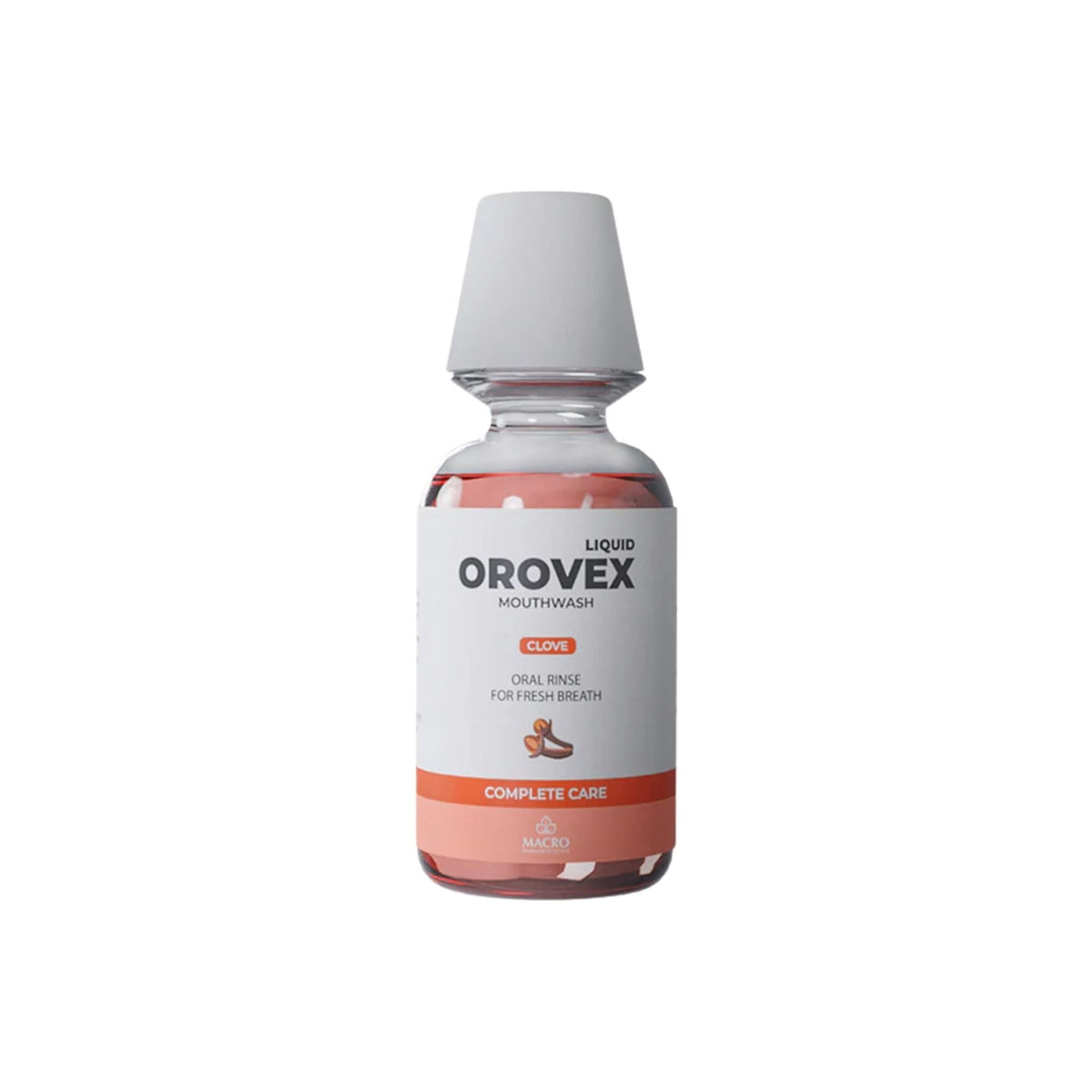Refect Beauty Orovex Clove Mouthwash in a clear bottle with a white cap for daily oral hygiene and fresh breath.