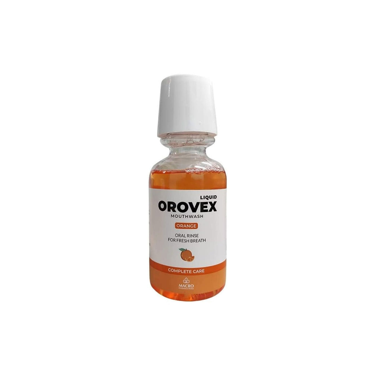 Refect Beauty Orovex orange mouthwash in a clear bottle with a white cap for fresh breath and oral hygiene