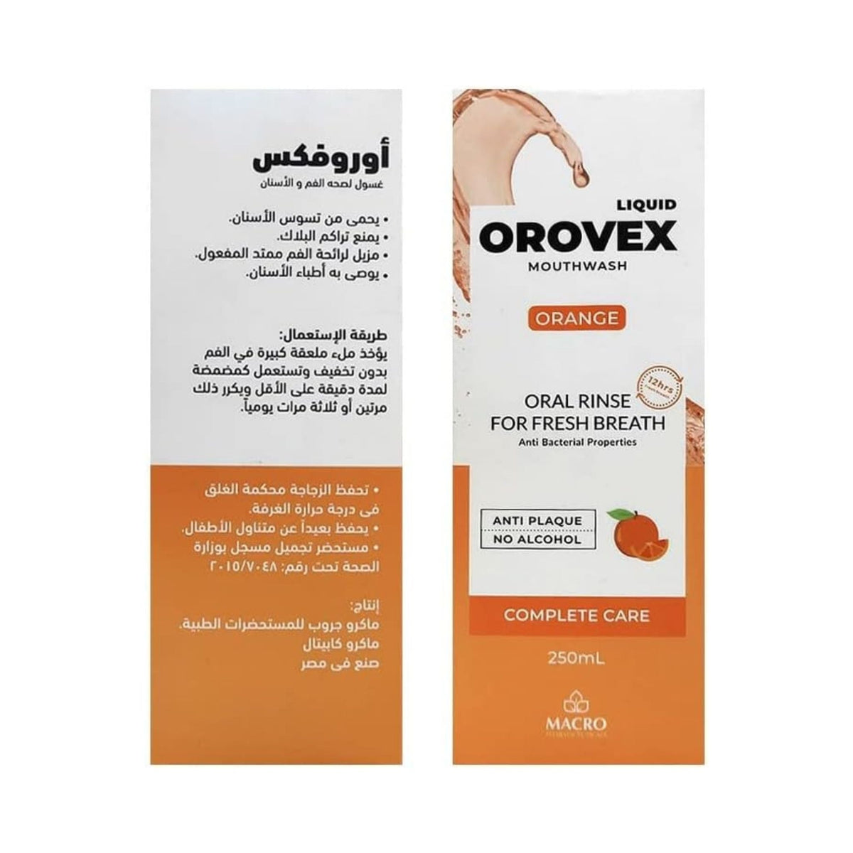 Refect Beauty Orovex Orange mouthwash bottle featuring a 250ml liquid formula for fresh breath and anti-plaque care.