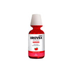 Refect Beauty Orovex strawberry flavored mouthwash in a clear red bottle with a white cap for daily oral hygiene