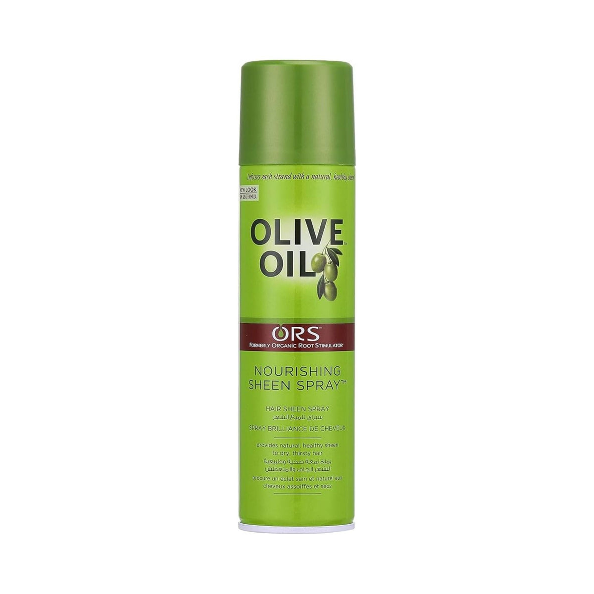 Refect Beauty ORS Olive Oil Nourishing Sheen Spray in a green aerosol can for adding shine to dry hair