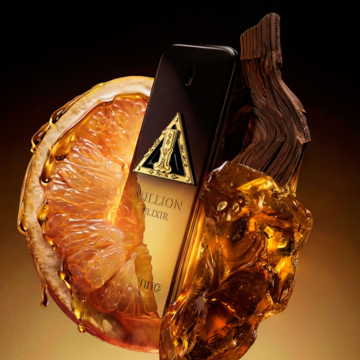 Refect Beauty Paco Rabanne 1 Million Night Elixir perfume bottle with orange slice and amber resin accents