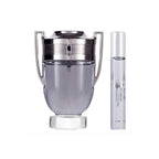 Refect Beauty Paco Rabanne Invictus gift set featuring a trophy-shaped 100ml fragrance bottle and a 10ml travel spray.