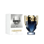 Refect Beauty Paco Rabanne Invictus Parfum bottle with its iconic trophy design next to the white and silver box.