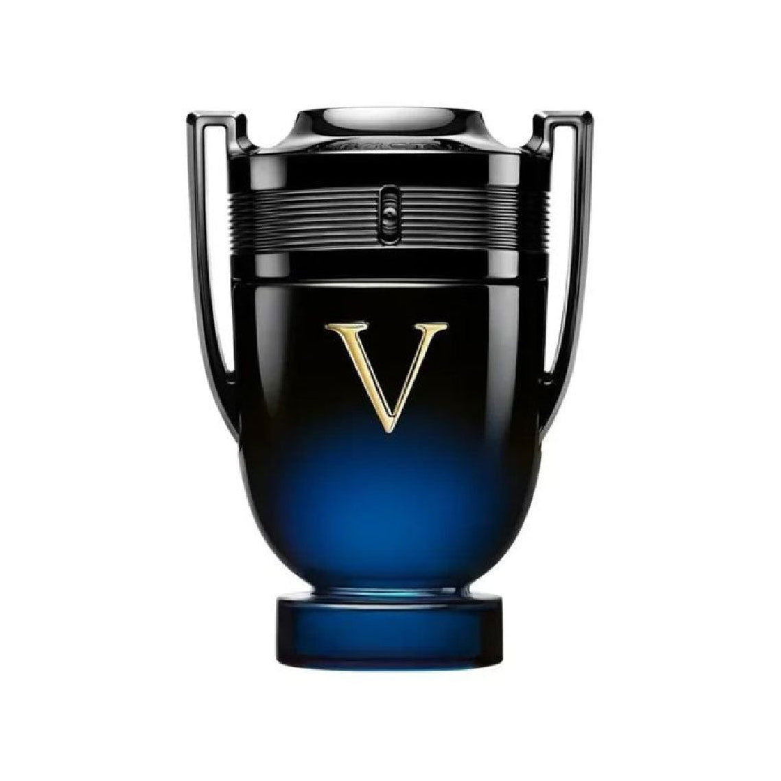 Refect Beauty Paco Rabanne Invictus Victory Elixir men's fragrance in a black and blue trophy-shaped glass bottle