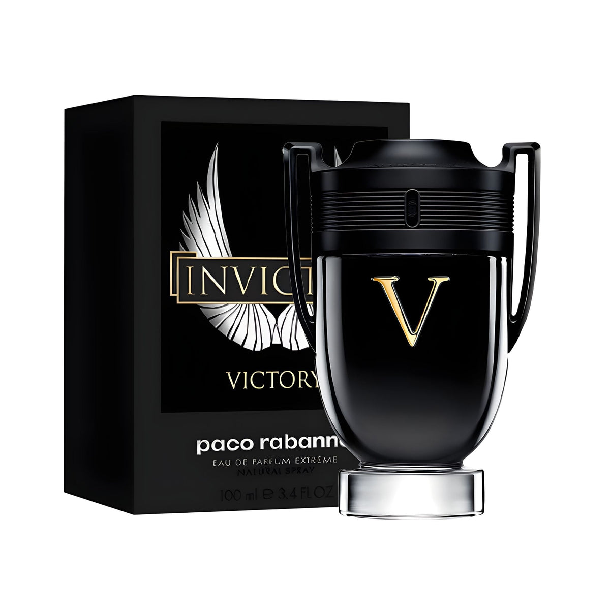 Refect Beauty Paco Rabanne Invictus Victory Eau de Parfum Extreme in a black trophy-shaped bottle with gold V logo