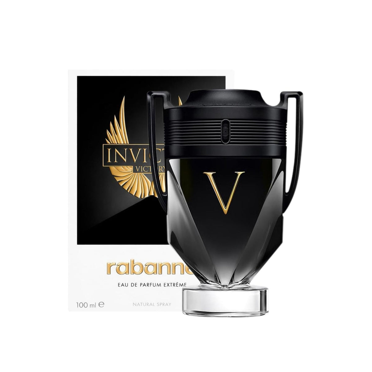 Refect Beauty Paco Rabanne Invictus Victory Eau de Parfum Extreme in a black trophy-shaped bottle with gold V logo.